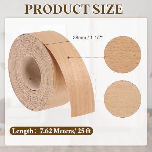 uxcell 1-1/2 Inch x 25ft Wood Veneer Edge Banding, Pre-Glued Flexible Beech Edging Strips, Iron on with Hot Melt Adhesive Wood Tape for Cabinet Repair and Furniture Restoration - size: 1-1/2 Inch x 25ft