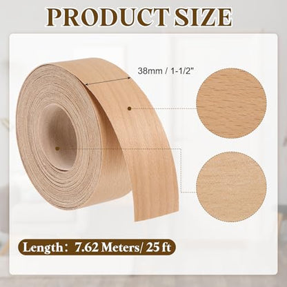 uxcell 1-1/2 Inch x 25ft Wood Veneer Edge Banding, Pre-Glued Flexible Beech Edging Strips, Iron on with Hot Melt Adhesive Wood Tape for Cabinet Repair and Furniture Restoration - size: 1-1/2 Inch x 25ft