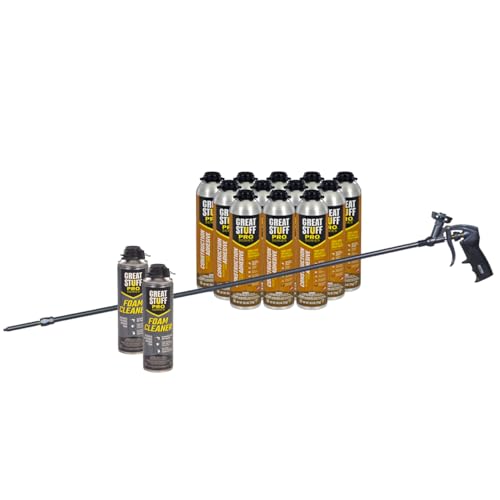 GREAT STUFF PRO Construction Adhesive for Wall & Floor 26.5oz, Polyurethane Foam Adhesive for Subfloors, Drywall & Foam Panels, One Component, Off White, Pack of 12 with Applicator (4ft Long Gun) - style: 4ft Long Gun