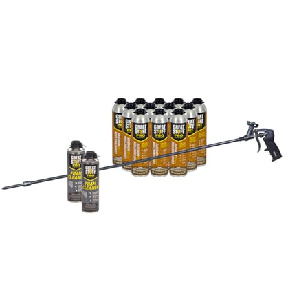 GREAT STUFF PRO Construction Adhesive for Wall & Floor 26.5oz, Polyurethane Foam Adhesive for Subfloors, Drywall & Foam Panels, One Component, Off White, Pack of 12 with Applicator (4ft Long Gun) - style: 4ft Long Gun