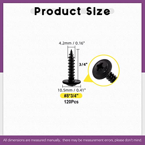 Swpeet 120Pcs #8 x 3/4" Phillips Modified Truss Head Wood Screws Kit, Black Phosphate Zinc Plated Carbon Steel Self Tapping Sheet Metal Screws for Plastic, Wood, Soft Materials - color: Black, size: #8 x 3/4"