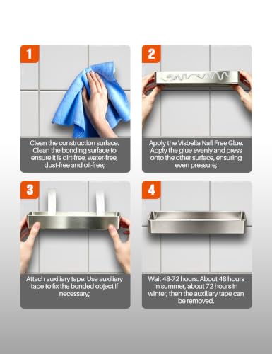 Visbella Nail Free Glue, Heavy-Duty Mounting Adhesive, No Nails Strong Bond Glue for Wood, Ceramic, Metal & More, White Instant Grab Adhesive 4.4oz.