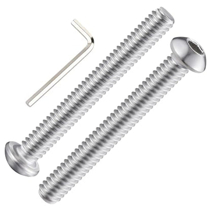 Wensilon (50Pcs) 1/4-20 * 2-1/2 Button Head Socket Cap Bolts Screws, 304 Stainless Steel, Allen Hex Drive, Bright Finish, Fully Machine Thread - color: Silver, size: B 1/4-20*2-1/2