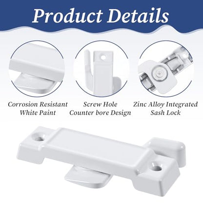 8 Pack Window Sash Locks, 2-1/4” Mounting Hole Centers Sash Lock with Screws, Sliding Window Locks Replacement Broken for Vertical and Horizontal Sliding Windows Double Hung Windows(White)
