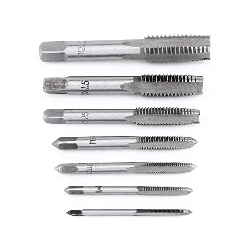 Thread Tap Tool Set, 7pcs Straight Flute Thread Tap Set Metric Screw Metric Thread Plug Taps Set M3, M4, M5, M6, M8, M10, M12 for Tapping Various Threads