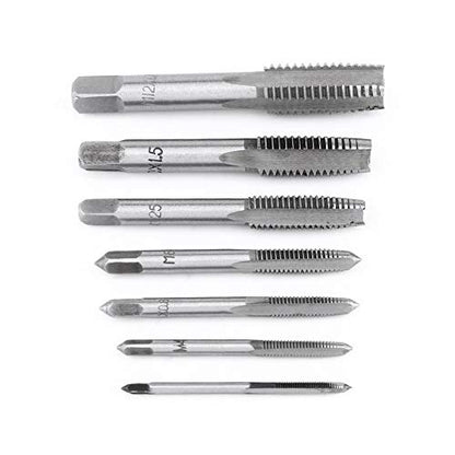 Thread Tap Tool Set, 7pcs Straight Flute Thread Tap Set Metric Screw Metric Thread Plug Taps Set M3, M4, M5, M6, M8, M10, M12 for Tapping Various Threads