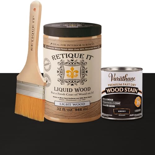 Retique It Liquid Wood - Quart Light Wood with Ebony Stain - Stainable Wood Fiber Paint - Put a fresh coat of wood on it (32oz LW, Ebony) - color: 10 Ebony, size: 32 Fl Oz (Pack of 1)