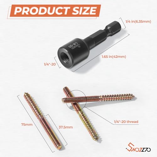 16PCS 1/4"-20 x 3 Hanger Bolts Kit & 1PCS 1/4"-20 Hanger Bolt Driver with 1/4 Hex Shank,Double-Headed Screws,Self-Tapping Screw,Wood Dowel Screw,Suitable for Assembling Furniture (Pack of 3) - size: 1/4-20"x3"-16PCS (Pack of 3)