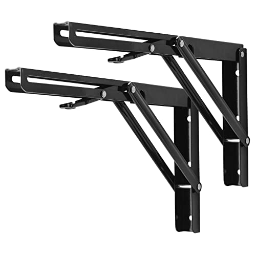 YUMORE 12 Inch Folding Shelf Bracket, Heavy Duty L Bracket, Black, 2 Pack - color: Black, size: 12 Inch