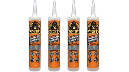 Gorilla Heavy Duty Construction Adhesive, 9 ounce Cartridge, White, (Pack of 4) - size: 4 - Pack