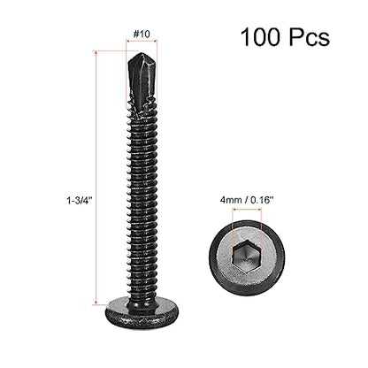 uxcell 100pcs Hex Socket Self Tapping Screws #10 x 1-3/4", 410 SS, Black - color: Black, size: #10 x 1-3/4"