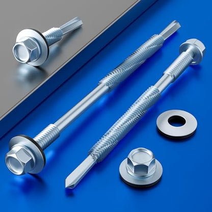 Wensilon (300pcs) #12X1 Extended Hexagonal self-Tapping zinc-Plated Screws with Rubber washers,10mm Steel Plate can be drilled - size: #12X1" 80PCS
