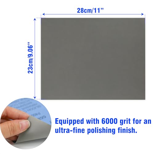 10pcs 6000 Grit Sandpaper Sheets 9 x 11inch, Extra Fine Sand Paper High Grit, Automotive Sandpaper for Car Wood Metal Furniture Finishing, Dry Wet Waterproof Abrasive Polishing Sand Paper