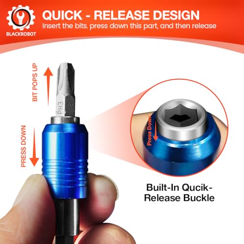 BLACKROBOT 8-Piece Drill Bit Extension Set, Magnetic Quick Change Impact Bit Holder in 2.5", 4", 6", 12" Sizes, for 1/4" Hex Drives, CR-V Steel, Ideal for Screwdriver Bits, Nuts, Drills - size: 8-Piece