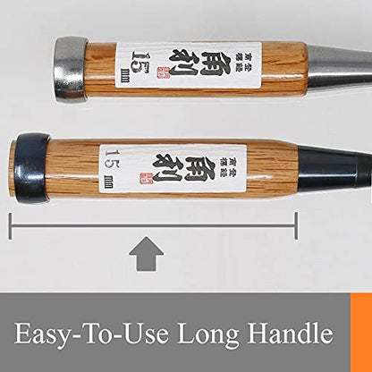 KAKURI Japanese Wood Chisel Set 3-Piece for Woodworking (Long Handle) - color: Evergreen Oak