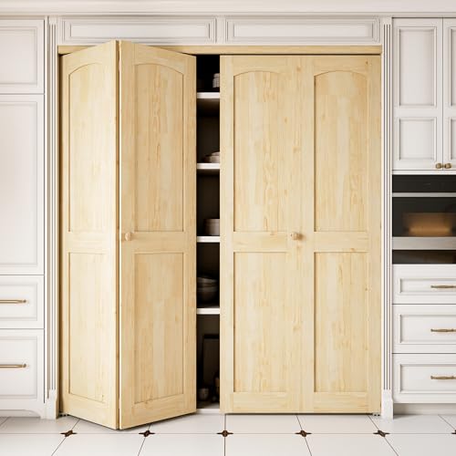 Bifold Doors for 24"x80" Opening, Solid Pine Wood Interior Folding Doors - size: 71.45" x 77.75" (fit 72*80.5-80.75 opening)