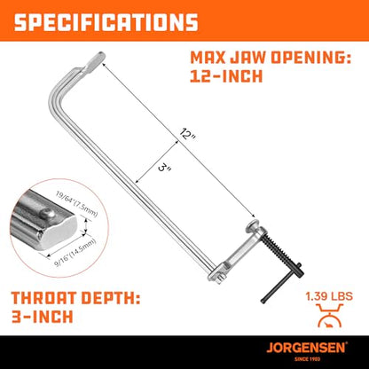 Jorgensen 12-Inch Light-Duty Drop Forged Steel Bar Clamps, 2-Pack - size: 12 Inch