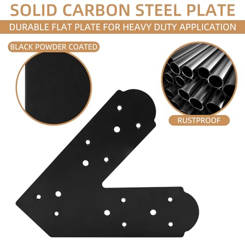 45-Degree Steel Angled Bracket - 2 Pcs, Flat Fixing Mending Plates, Black Repair Plate, Corner Brace with Screws Set for Wood, Lumber, Timber Connectors - style: 45-Degree