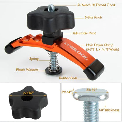 O'SKOOL Positionable T-Track Hold Down Clamp Kit, 5-3/8" L x 1-1/8", 2 Pack