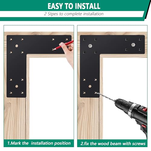 Pergola Flat Brackets 10" x 10",L-Shape Straight Joining Brackets for 4 x 4 or 6 x 6 Lumber,Heavy Duty Mending Plate for Gazebo,Porch,Truss Framing,Log Cabins - 4Pack - size: L-shape