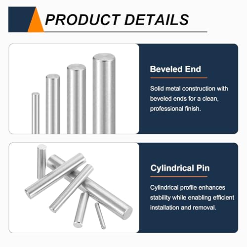 HARFINGTON 15pcs Dowel Pins M4(4mm) x 60mm 304 Stainless Steel Cylindrical Shelf Support Peg Pin Rod Fasten Elements for Metal Devices Wood Furniture DIY Installation, Silver - size: M4 x 60mm