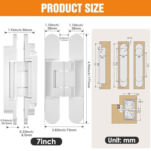 7" Hidden Door Hinge/Concealed Hinges,Invisible Hinges - color: White, size: 7 inches