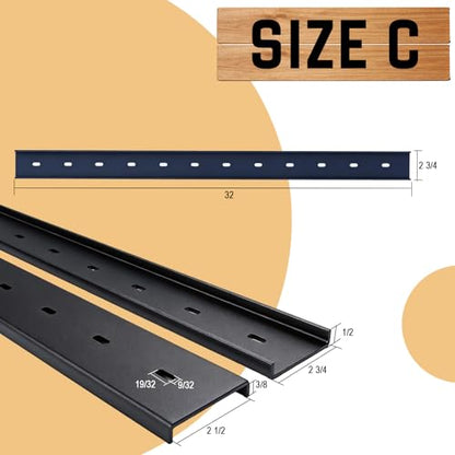 C Channel Steel Support Metal Support Bracing Hidden C Bracket for Table Top Live Edge Slab Woodworking, Black Coat Finish, 6 Holes (3 Pack 32 Inch) - size: 32 Inch, style: 3 PACK 1