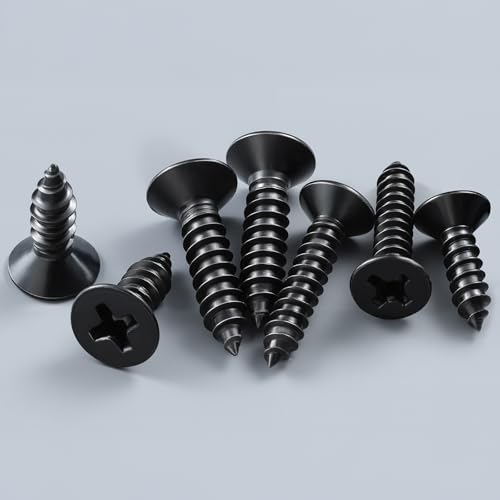 120PCS Wood Screws 1-1/4 Inch, #6 x 1-1/4" Black Screws, Black Dacromet Flat Head Phillips Self Tapping Suitable for Furniture, Woodworking - size: 6 x 1-1/4"