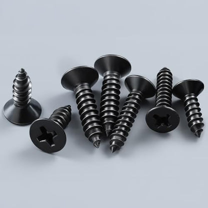 120PCS Wood Screws 1-1/4 Inch, #6 x 1-1/4" Black Screws, Black Dacromet Flat Head Phillips Self Tapping Suitable for Furniture, Woodworking - size: 6 x 1-1/4"