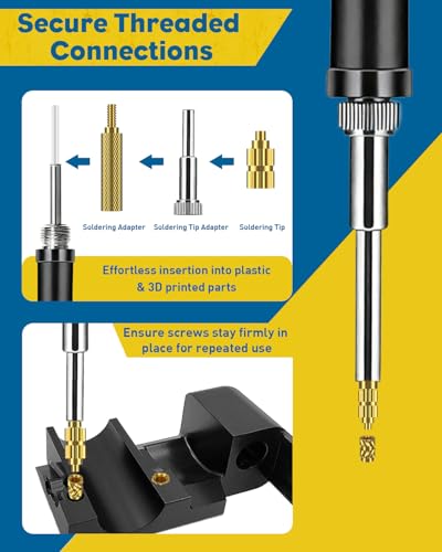 Vibit 451 Pcs Threaded Inserts for Plastic, M2 M2.5 M3 M4 M5 M6 Heat Set Inserts with Soldering Tip & Adapter, Brass Heat Inserts, Metric Knurled Nut Inserts Kit for 3D Printing Components - size: 451 Pcs (Threaded Inserts Ket)