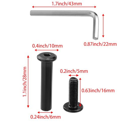 20 Sets M5 x 28mm Black Binding Post Screws,Hex Drive Rivet Socket - size: M5 x 28mm