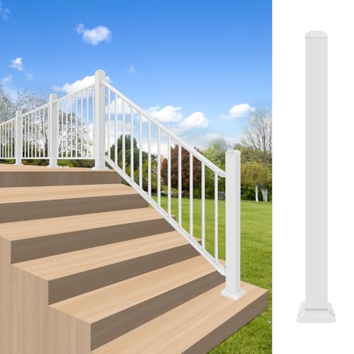 47in Deck Railing Post with Screws - color: White-1, size: 47in Post for Stair Railing
