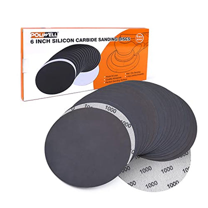 POLIWELL 6 Inch Sanding Discs 20 Pack 1000 Grit Silicon Carbide - style: 1000 Grit