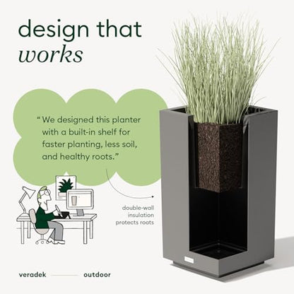 Veradek Block Series Pedestal Planter - Tall Rectangular Outdoor Planter - color: Gray, size: 26"H x 13.5"W - 2 Pack