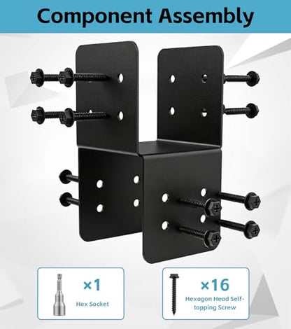 2 Pack 4x4 Heavy-Duty Post Bracket for Outdoor Pergolas Gazebos Decks - size: 2 Pack Small Brackets 4"x4"