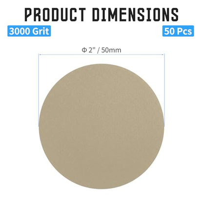 50 Pcs 2" Wet Dry Sandpaper, 3000 Grit, Hook & Loop - style: 3,000 Grit