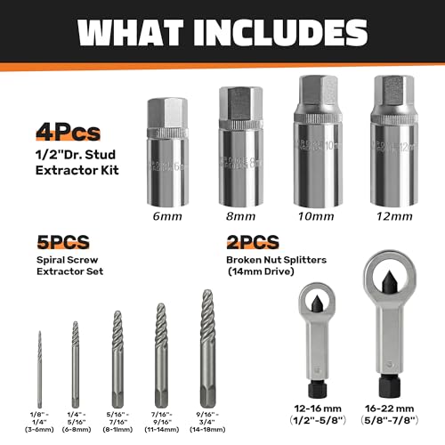 11PCS Bolt Extractor Set, Heavy Duty Screw & Stud Remover Kit - size: 11PCS
