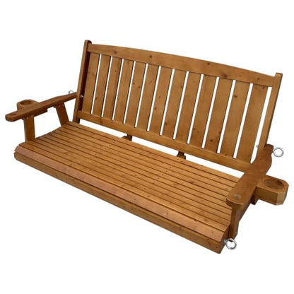 Wooden Porch Swing 3-Seater, Bench Swing with Cupholders (Brown, 5 FT Extra Large)