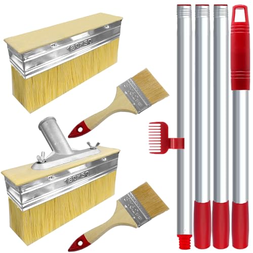 2 Pack Deck Stain Brush with Threaded Long Handle 7 Inch Deck Stain Applicator, 60" Extension Pole Deck Stain Applicator with 3" Paint Brushes Set for Painting Wood Deck, Fence, Wall and Furniture