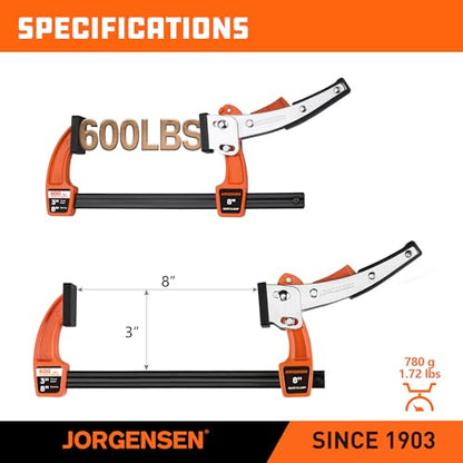 Jorgensen 8-Inch Bar Clamp Set, Ratcheting Bar Clamps, 2 Pack - size: 8 Inch