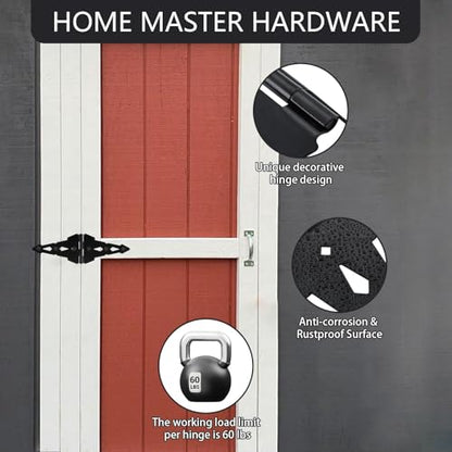 HOME MASTER HARDWARE 8" Heavy Duty Gate Hinges, 6 Pack Strap Hinges, Black