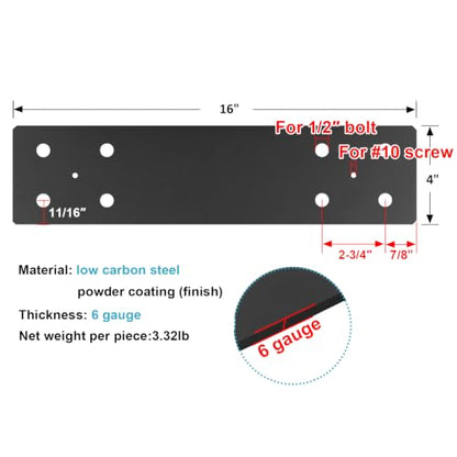 2 PCS 16" x 4" Mending Plate, Repair Bracket for Wood, Heavy Duty Steel - size: 16" x 4"