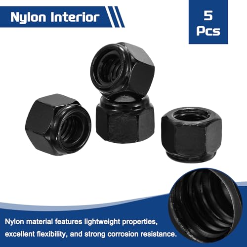 5Pcs 7/16"-14 Nylon Locking Hex Nuts 304 StainlessSteel Black - color: Black, size: 7/16"-14
