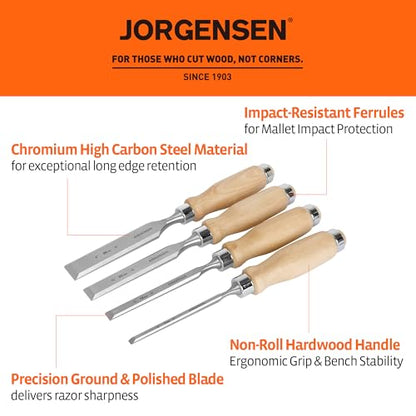 Jorgensen 4-Piece Wood Chisel Set, 1/4", 1/2", 3/4", 1" - size: 1/4", 1/2", 3/4", 1"