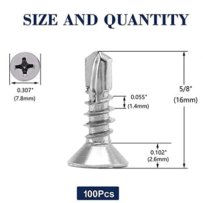 #8 x 5/8" Sheet Metal Screws 100Pcs 410 Stainless Steel Flat Head Tek Screws Fast Self Tapping Screws by SG TZH - size: #8 x 5/8"