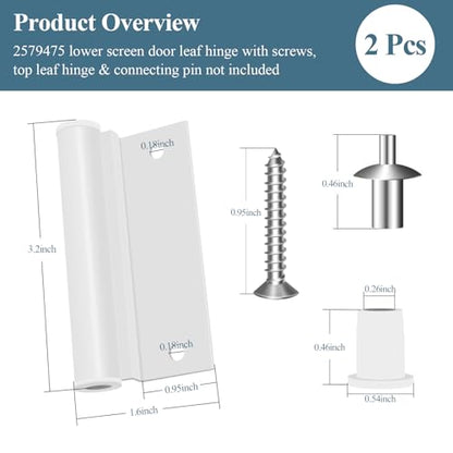 2 Pcs 2579475 Bottom/Lower Screen Door Leaf Hinge W/Screws Fits Andersen - style: 2 Pcs