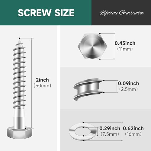 (20Sets) 1/4 20 Bolt, 1/4" x 2" Hex Head Lag Screws, Heavy Duty Lag Bolts with Washers, 304 Stainless Steel 18-8, 1/4 Bolt for Wood, Partial Thread - size: 1/4" x 2"