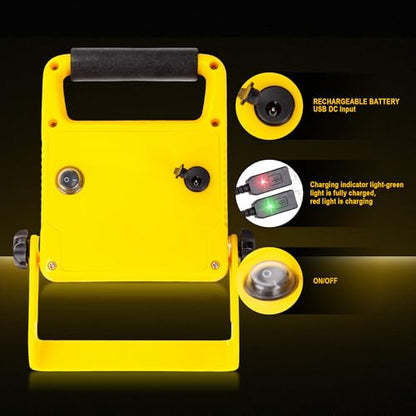 Rechargeable Work Light, 1200LM Portable floodlight, 2700K, Adjustable Work Light, 3.7V 2200Mah Suitable for workshops, garages, and Construction Sites (Art Deco)