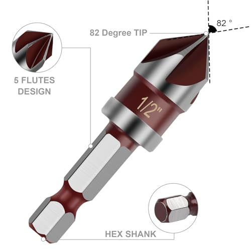 Countersink Drill Bit, 5PCS HSS Hex Shank Countersink Drill Bit Set - style: Wood Countersink