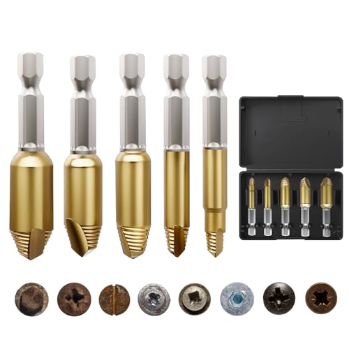 5-Piece Stripped Screw Extractor Set - HSS 4321, Father's Day, Gifts from Wife Daughter Son Manually Remove Screws and Bolts, Damaged Screw Removal Extractor Set - Ideal for DIY and Home Repairs - color: Golden